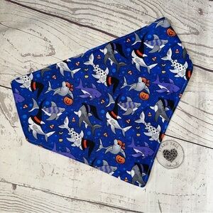 Halloween sharks/ grey dog scrunchie bandana size XL new